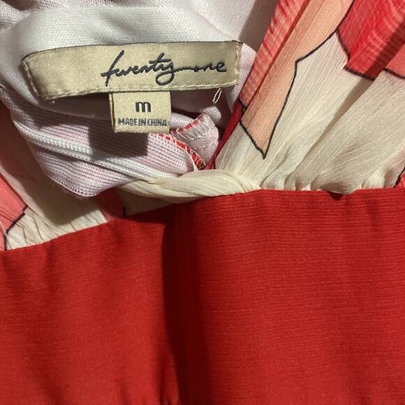 VTG Forever 21 Floral Flower Chiffon Tie Waist Shirt Dress Peach Orange Cream M - Picture 5 of 6